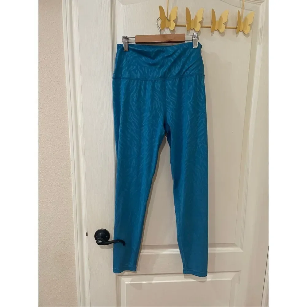 SWEATY BETTY All Day High Waist Emboss Leggings Blue Tiger size 10/large